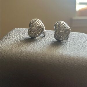 Judith Ripka Diamonique Sterling Silver signature heart Pierced Earrings